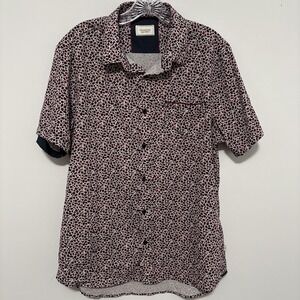 7 Diamonds Mens Brushstroke 4 Way Stretch Shirt Size L Short Sleeve Red Abstract